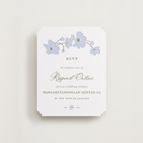 This is a vista | artichoke rsvp cards with letterpress by letterfix called anemones printing on white cotton in standard