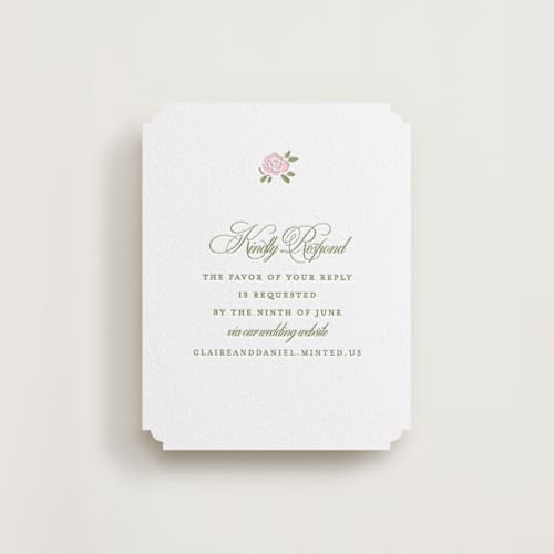 This is a lotus rsvp cards with letterpress by Creo Study called vintage blooms printing on white cotton in standard