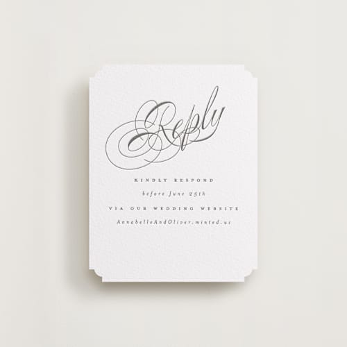 This is a soft black rsvp cards with letterpress by Hudson meet Rose called forever printing on white cotton in standard