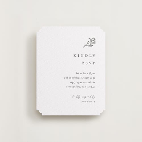 This is a soft black rsvp cards with letterpress by Pixel and Hank called floral cascade printing on white cotton in standard