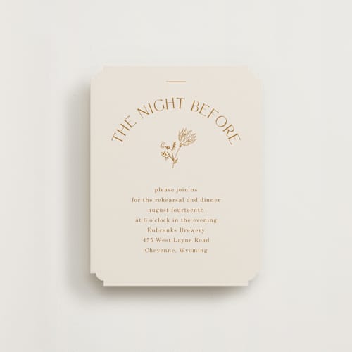 This is a cream reception cards with standard by Baumbirdy called floral type arch printing on signature in standard