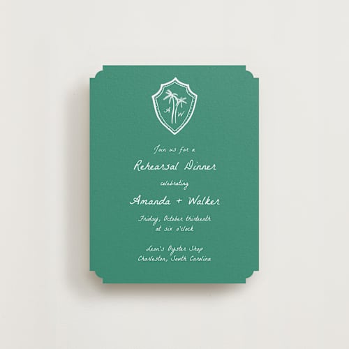 This is a palm reception cards with standard by Erika Firm called palm tree crest printing on signature in standard