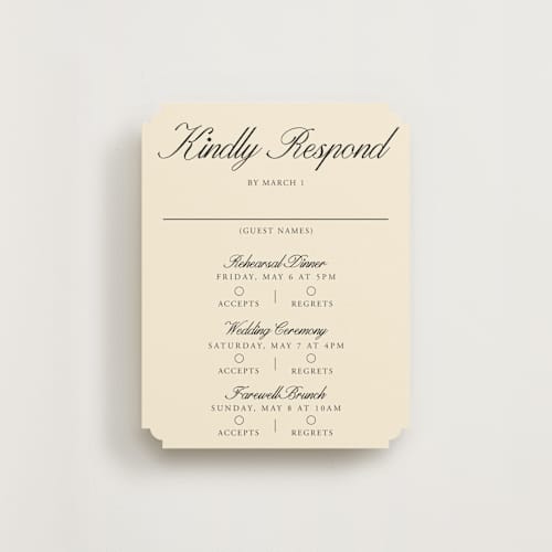 This is a sunshine rsvp cards with standard by Jen Ramsey called elegant and formal printing on signature in standard