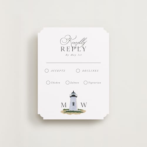 This is a snow rsvp cards with standard by Becky Nimoy called east coast lighthouse printing on signature in standard