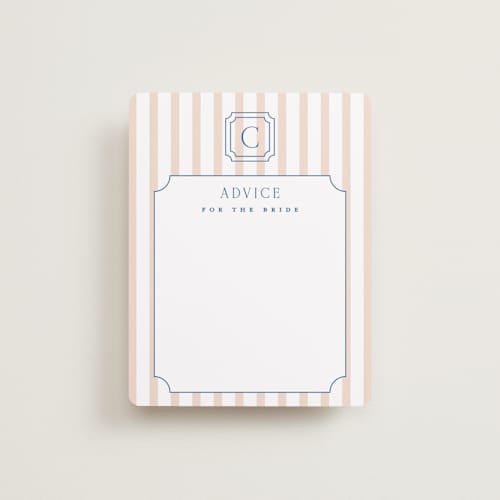 This is a coral bridal shower insert cards with standard by Erin German called preppy printing on signature in standard