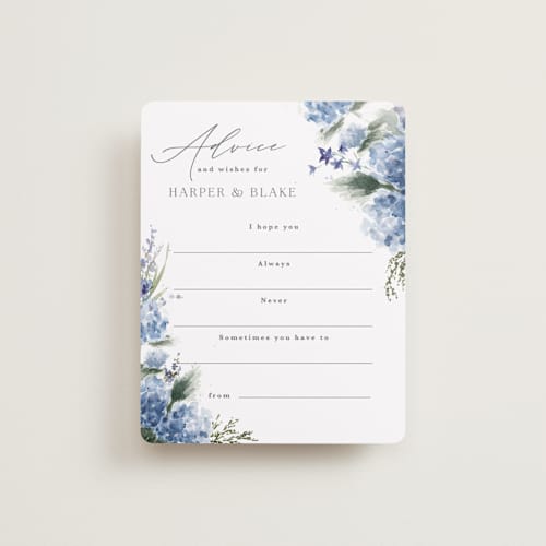 This is a sky bridal shower insert cards with standard by Kate Ahn called english garden printing on signature in standard