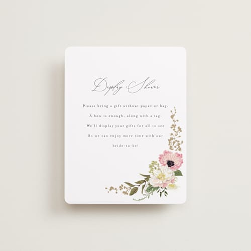 This is a peony bridal shower insert cards with standard by Susan Moyal called timeless blooms printing on signature in standard