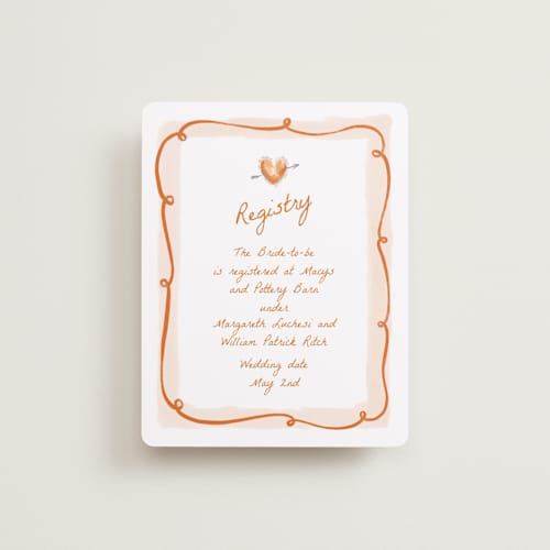 This is a flame bridal shower insert cards with standard by Pati Cascino called giardino printing on signature in standard