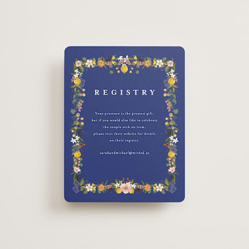 This is a cerulean bridal shower insert cards with standard by Susan Moyal called amore floral printing on signature in standard