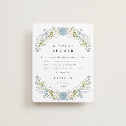 This is a cerulean bridal shower insert cards with standard by Susan Moyal called wedgewood printing on signature in standard