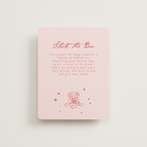 This is a scarlet bridal shower insert cards with standard by Cass Loh called cheers to love printing on signature in standard