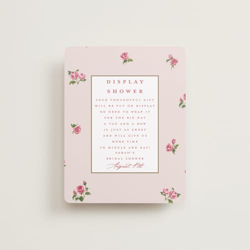This is a blush bridal shower insert cards with standard by Teju Reval called romantic roses printing on signature in standard