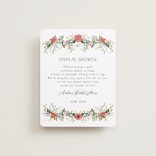 This is a papaya bridal shower insert cards with standard by Susan Moyal called garden vine printing on signature in standard