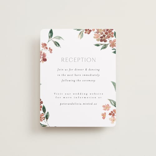 This is a dusty rose foil stamped wedding invitations with foil pressed by Itsy Belle Studio called sweeping vine printing on signature in standard