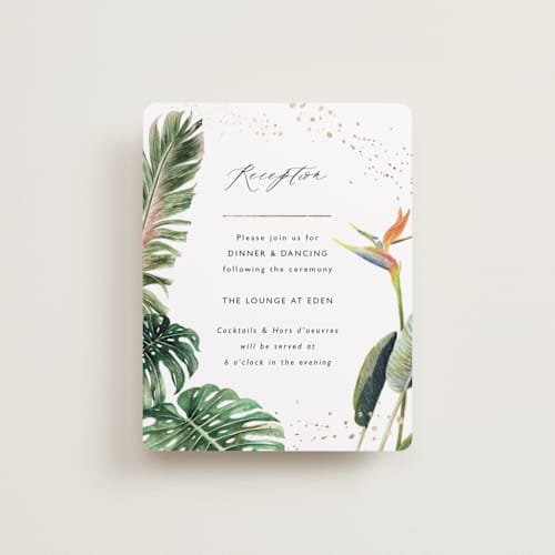 This is a tropical foil stamped wedding invitations with foil pressed by Elly called our paradise printing on signature in standard