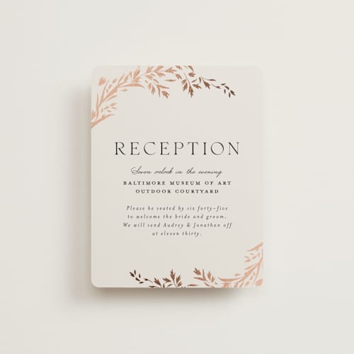 This is a almond foil stamped wedding invitations with foil pressed by Erin L. Wilson called trailing vines printing on signature in standard