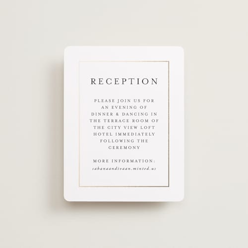 This is a pearl foil stamped wedding invitations with foil pressed by Nicole Walsh called gilded frame printing on signature in standard