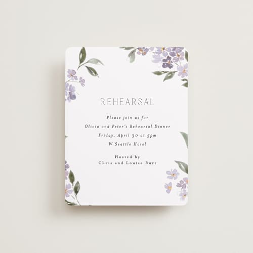 This is a periwinkle reception cards with standard by Itsy Belle Studio called sweeping vine printing on signature in standard