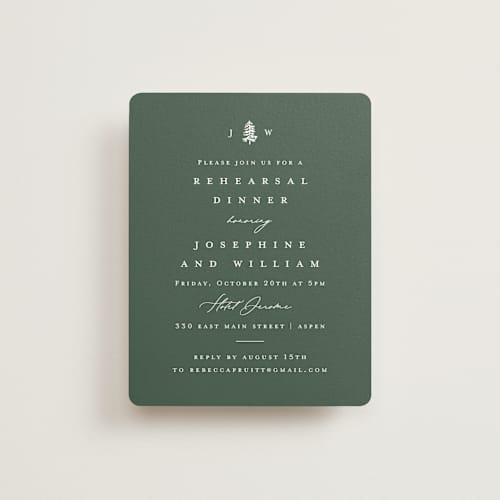 This is a pine reception cards with standard by Amy Kross called mountain ridge printing on signature in standard