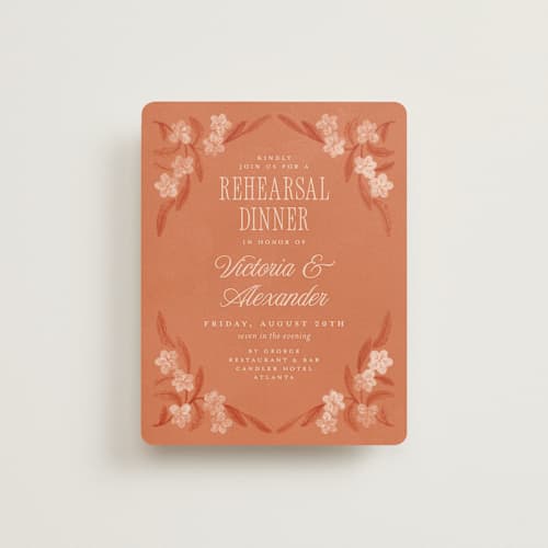 This is a persimmon reception cards with standard by Jenna Holcomb called vintage sketched printing on signature in standard