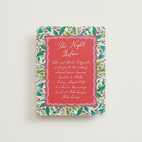 This is a peony reception cards with standard by Jackie Crawford called whimsical hand illustrated crest printing on signature in standard