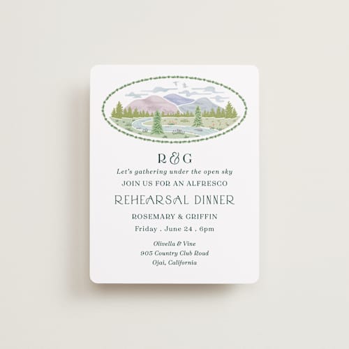 This is a pine reception cards with standard by Paper Sun Studio called river valley printing on signature in standard