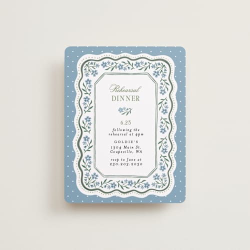This is a periwinkle reception cards with standard by Alethea and Ruth called sweet vintage printing on signature in standard