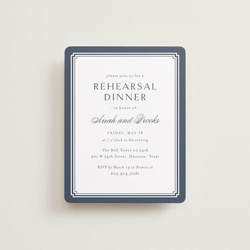 This is a french blue reception cards with standard by Jennifer Postorino called ariah printing on signature in standard