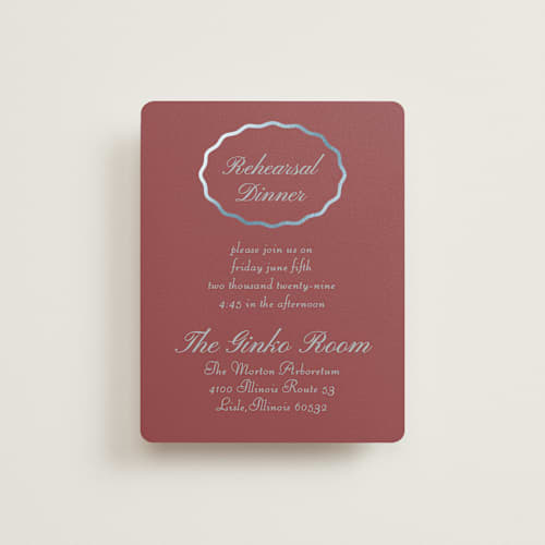 This is a burgundy enclosure cards with foil pressed by Baumbirdy called scallop frame printing on signature in standard