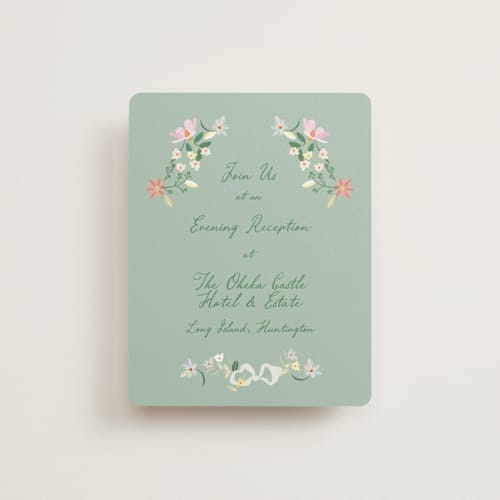 This is a spring reception cards with standard by Phrosné Barwood called spring draped garland printing on signature in standard