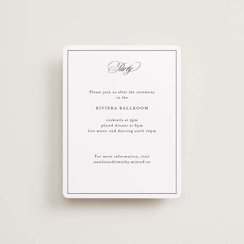 This is a noir reception cards with standard by Kimberly FitzSimons called sincerity printing on signature in standard