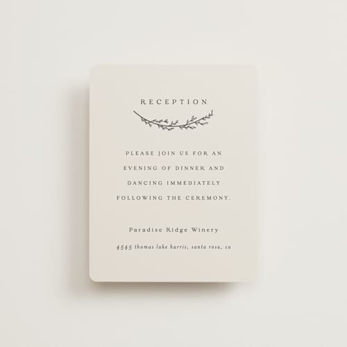 This is a almond reception cards with standard by Brianne Larsen called branched printing on signature in standard