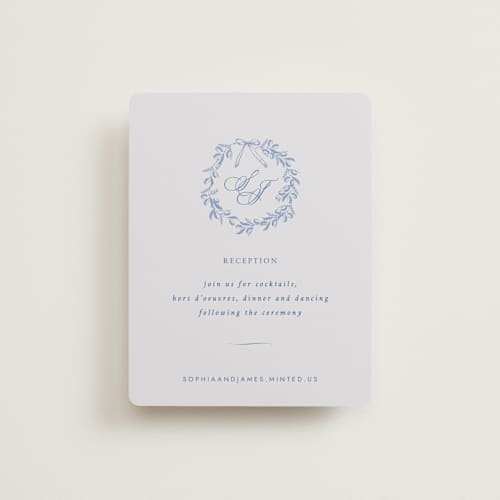 This is a blue mist reception cards with standard by Design Lotus called amalfi blue printing on signature in standard