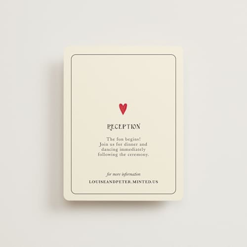 This is a champagne reception cards with standard by Helena Vitto called red hearts printing on signature in standard