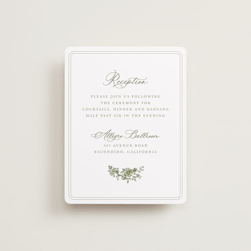 This is a moss reception cards with standard by Cass Loh called watercolor flowers crest printing on signature in standard