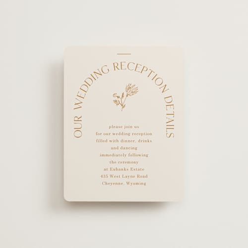 This is a cream reception cards with standard by Baumbirdy called floral type arch printing on signature in standard