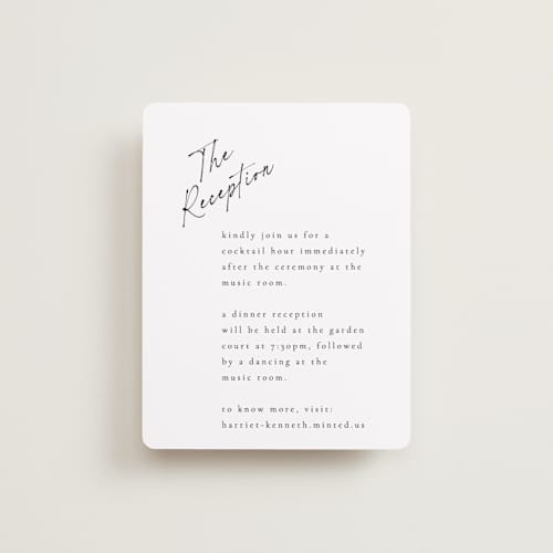 This is a linen reception cards with standard by Ana de Sousa called scripted elegance printing on signature in standard