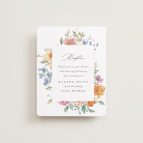 This is a tropical reception cards with standard by Itsy Belle Studio called floral pop printing on signature in standard
