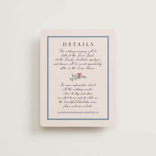 This is a cornflower reception cards with standard by Chris Griffith called a wedding in low country printing on signature in standard