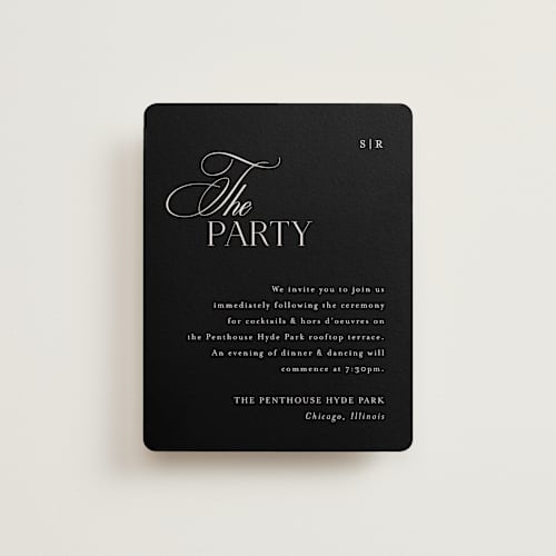 This is a ivory reception cards with standard by Melanie Kosuge called sibonie printing on signature in standard