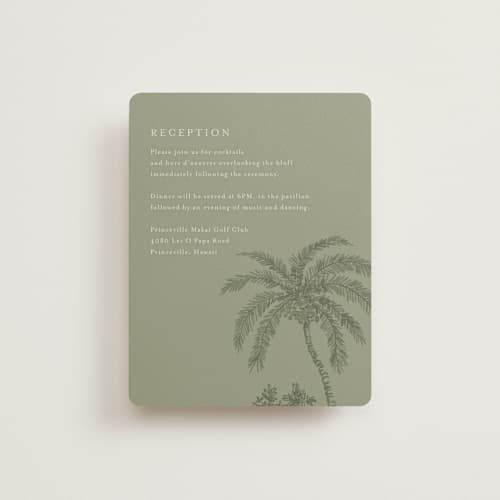 This is a jungle reception cards with standard by Jenna Holcomb called vintage tropics printing on signature in standard