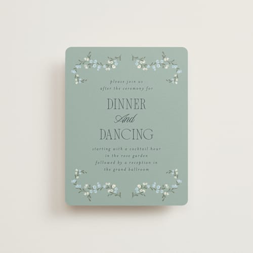 This is a buttermint reception cards with standard by Laura Hankins called trailing garden printing on signature in standard