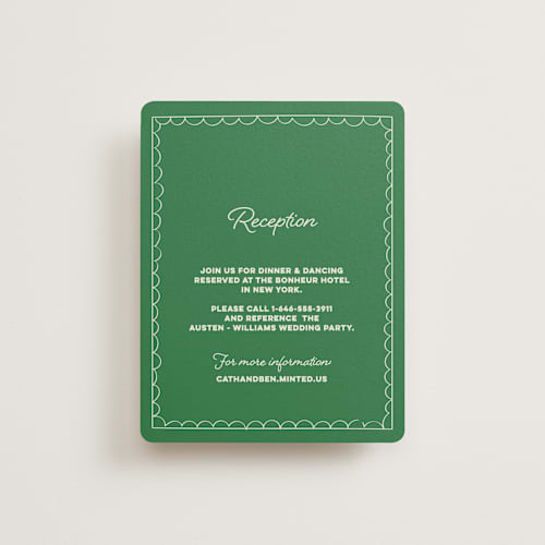 This is a avocado reception cards with standard by Helena Vitto called crazy little thing called love printing on signature in standard