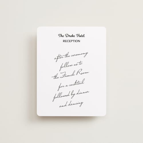 This is a ivory reception cards with standard by Studio Suku called hotel printing on signature in standard