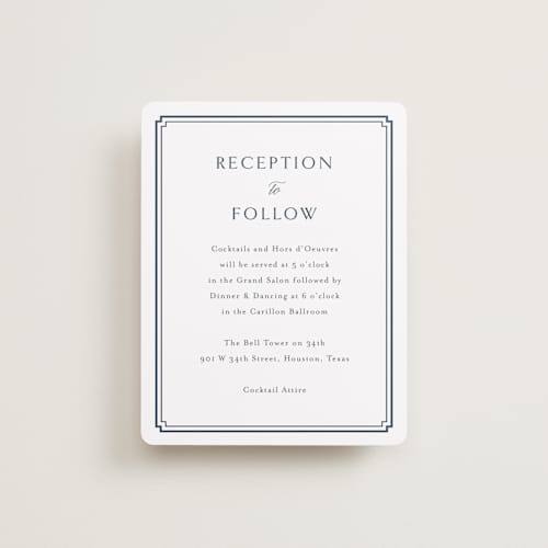 This is a french blue reception cards with standard by Jennifer Postorino called ariah printing on signature in standard