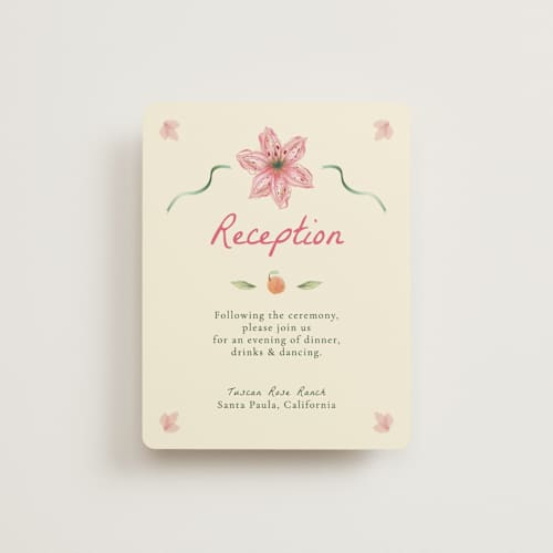 This is a blush reception cards with standard by Emily Miranda called romantic tropical wedding printing on signature in standard