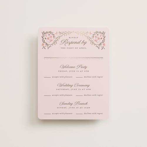 This is a versailles rsvp cards with foil pressed by Claudia Orengo called victorian printing on signature in standard