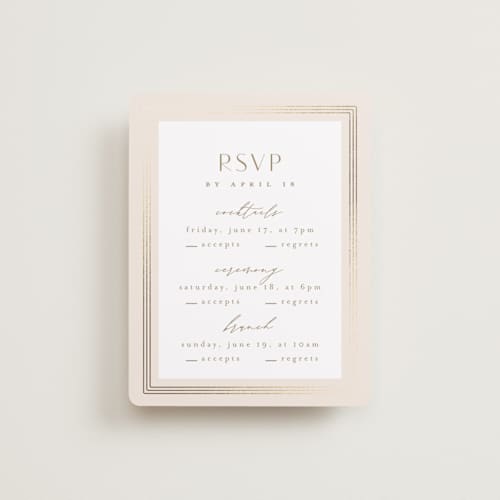 This is a latte rsvp cards with foil pressed by Kristie Kern called soleil printing on signature in standard