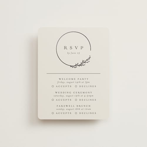 This is a almond rsvp cards with foil pressed by Brianne Larsen called branched printing on signature in standard