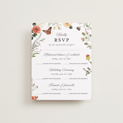 This is a verona sunset rsvp cards with foil pressed by Sarah Knight called fleur printing on signature in standard